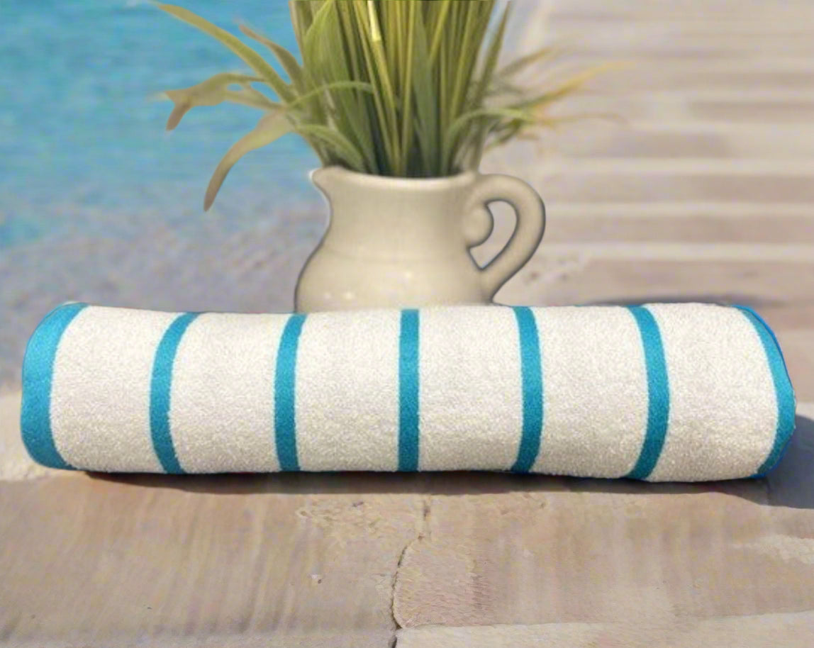 Premium Cotton-Poly Blend Horizontal Stripes Pool Towels 2 PK-Bathroom Accessories-DECOROLALA