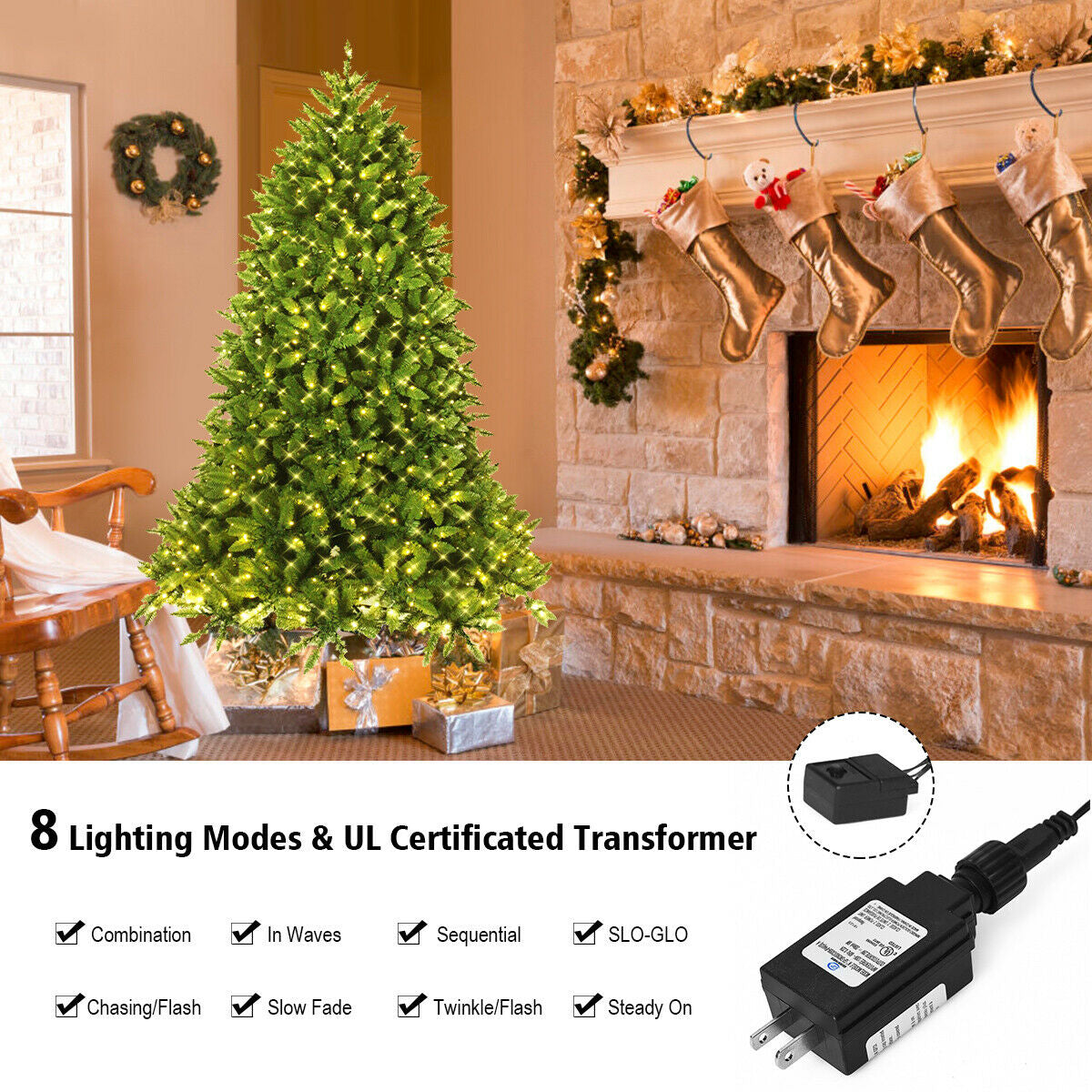 Premium Hinged Artificial Fir Christmas Tree with LED Lights-6 ft-Christmas Trees-DECOROLALA