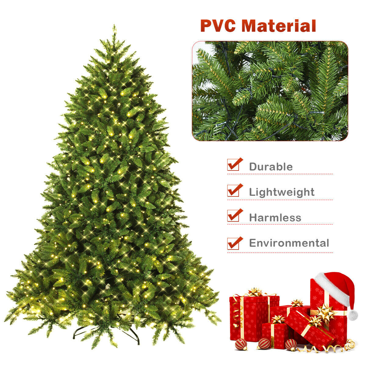Premium Hinged Artificial Fir Christmas Tree with LED Lights-6 ft-Christmas Trees-DECOROLALA