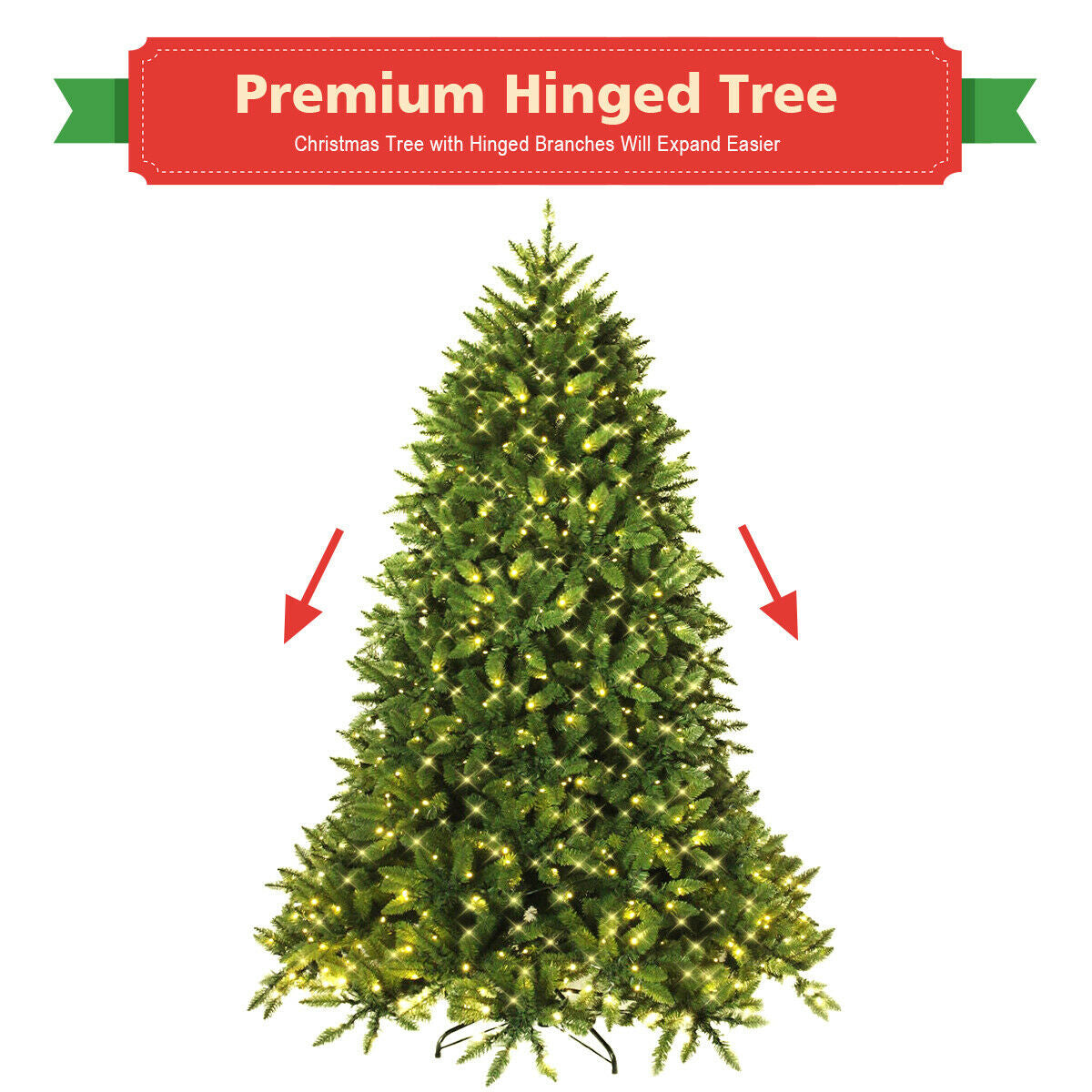 Premium Hinged Artificial Fir Christmas Tree with LED Lights-6 ft-Christmas Trees-DECOROLALA