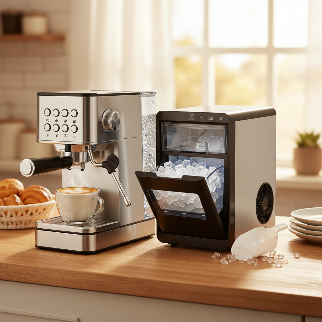 Premium Ice and Coffee Duo CNN-Acclaimed Nugget Ice Maker and 20-Bar Stainless Espresso Machine-Kitchen Appliances-DECOROLALA