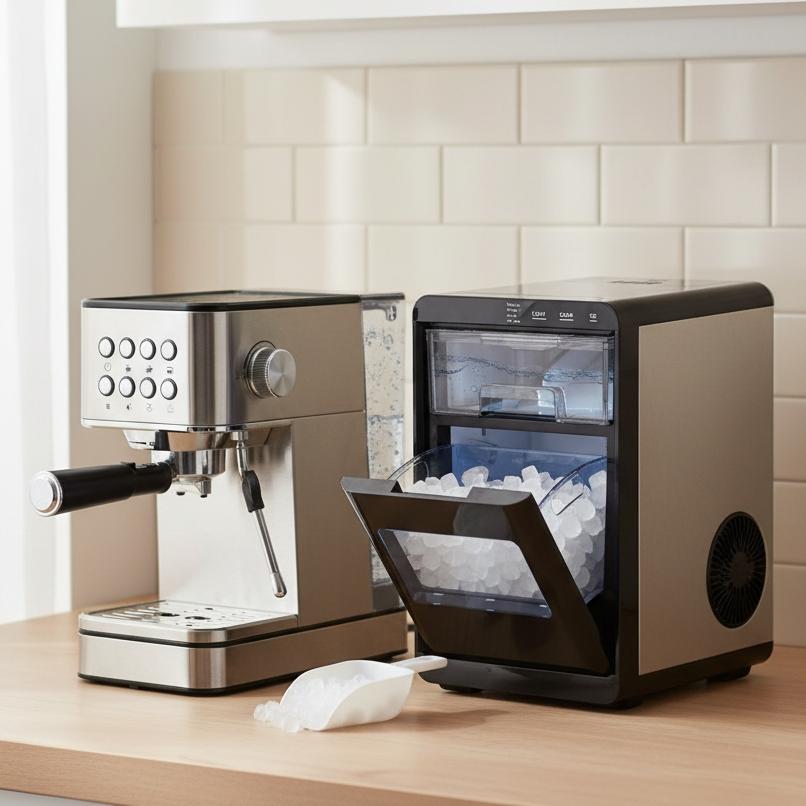 Premium Ice and Coffee Duo CNN-Acclaimed Nugget Ice Maker and 20-Bar Stainless Espresso Machine-Kitchen Appliances-DECOROLALA
