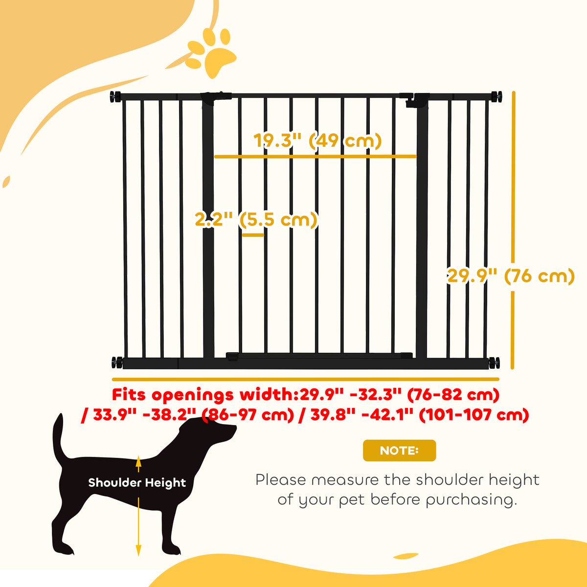 Pressure Fit Dog Gate - Black Steel 29.9"- 42.1" Wide-Dogs-DECOROLALA