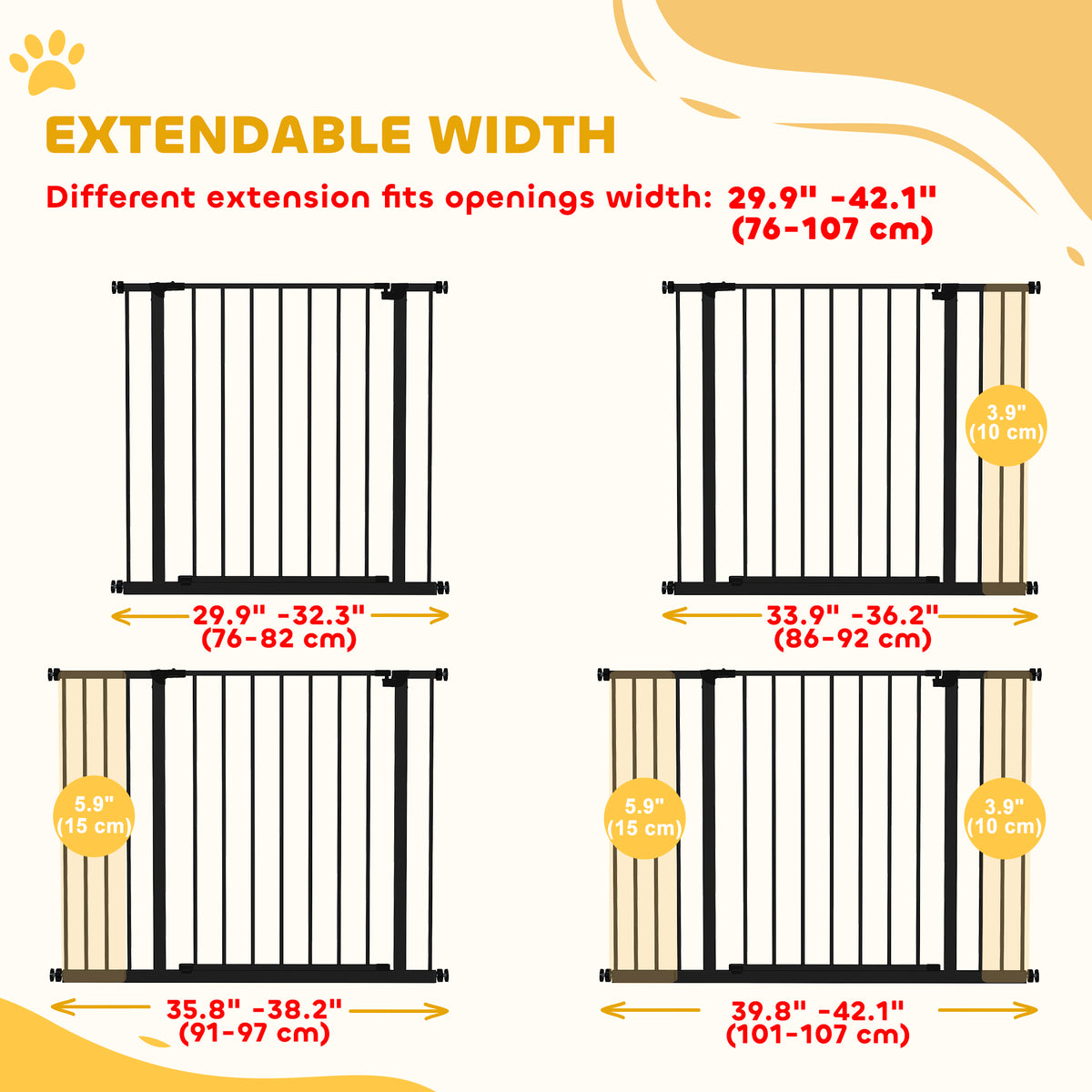 Pressure Fit Dog Gate - Black Steel 29.9"- 42.1" Wide-Dogs-DECOROLALA