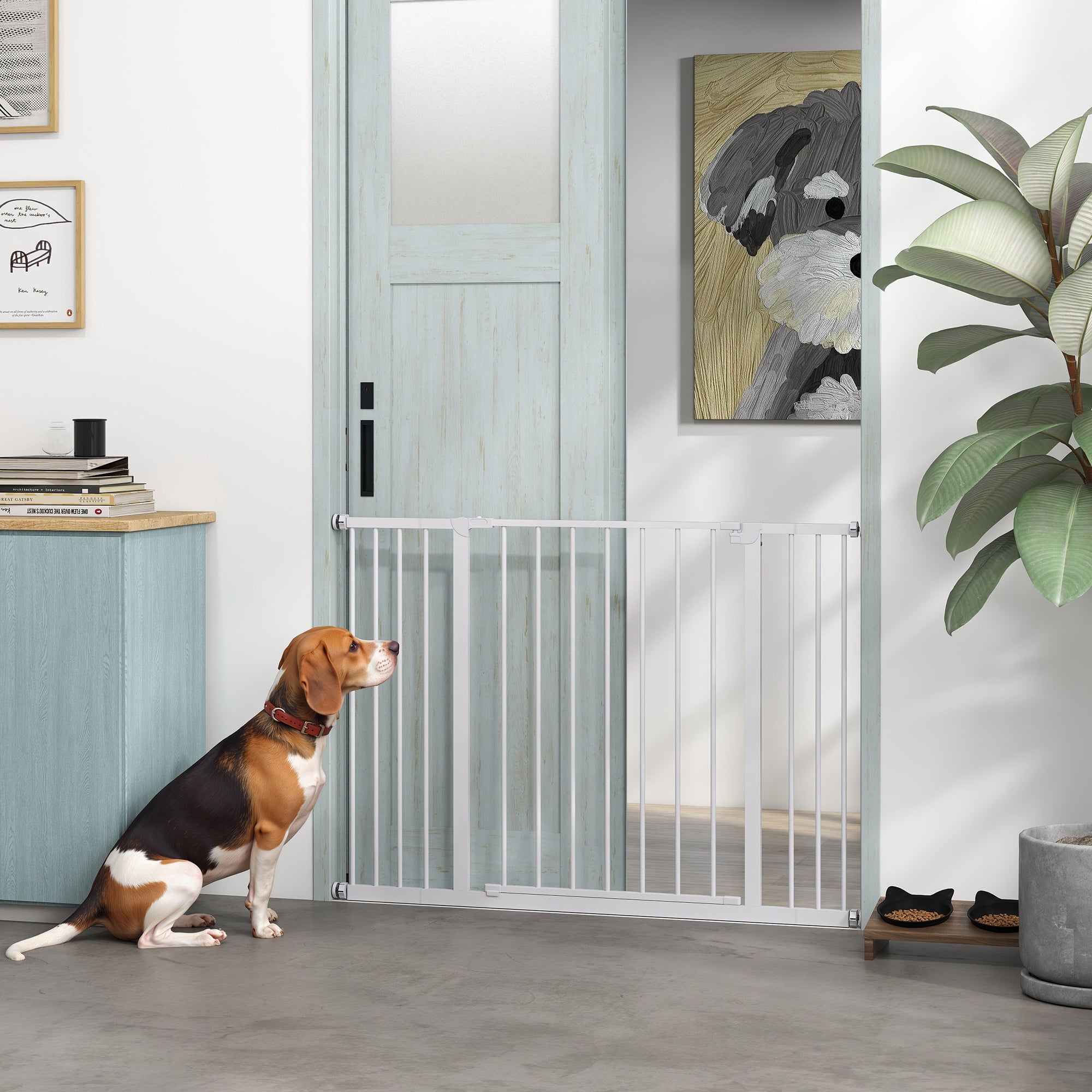 Pressure Fit Dog Gate - White Steel 29.9"-42.1" Wide-Dogs-DECOROLALA