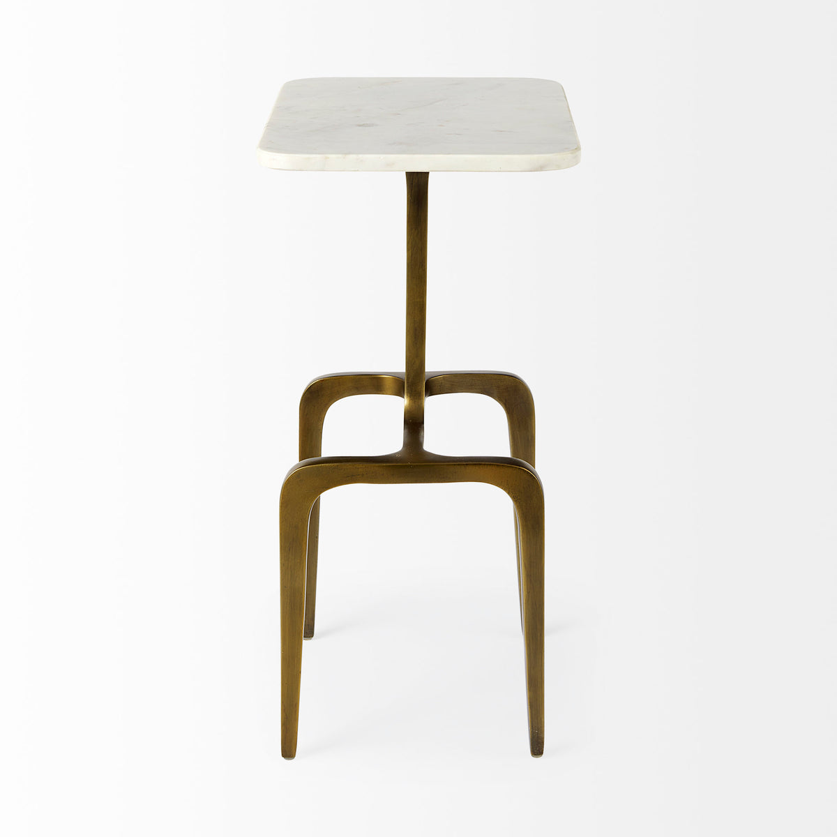 Preston 17.3L x 11.3W x 22.8H White Marble Top W/ Metal Accent Table-Accent Tables-DECOROLALA