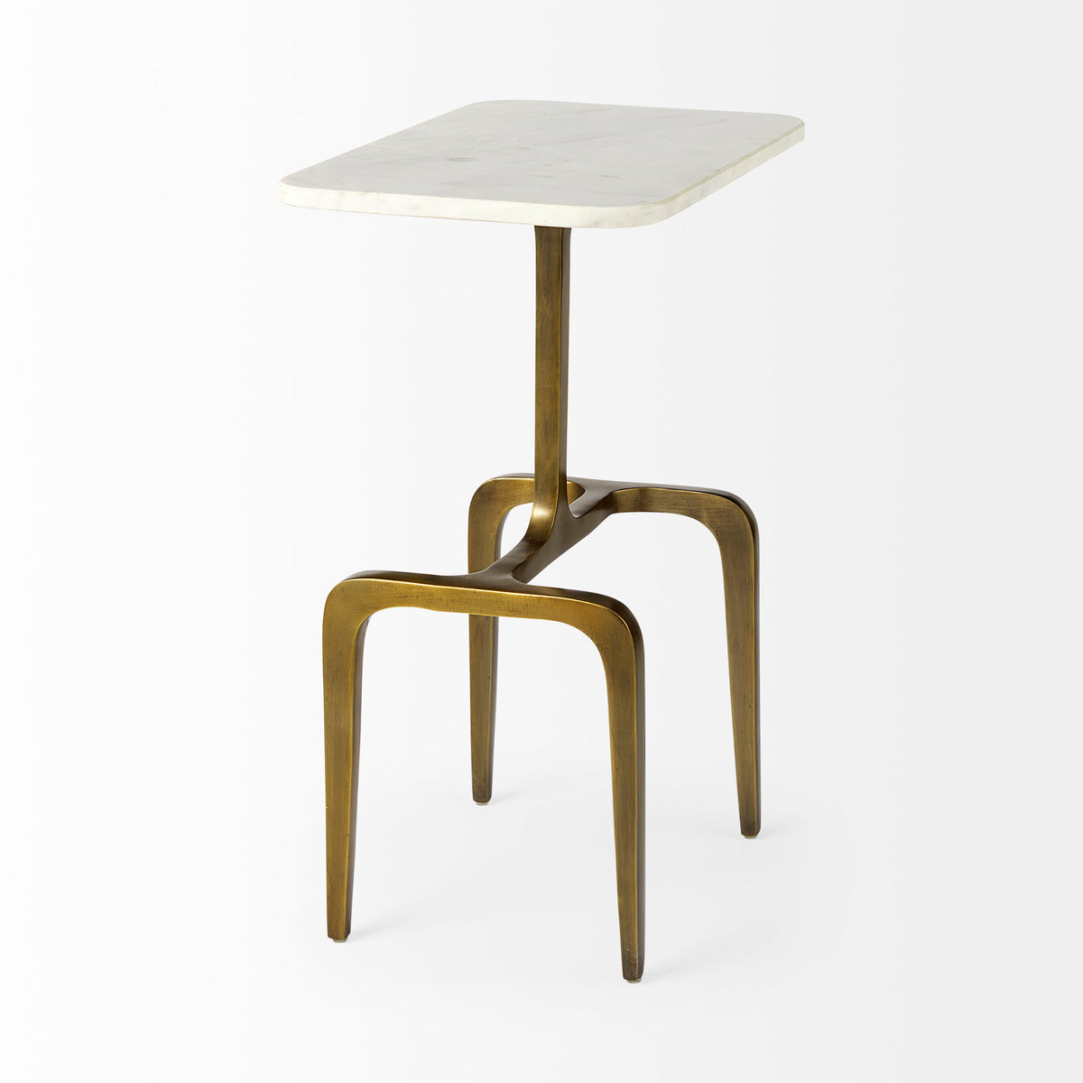 Preston 17.3L x 11.3W x 22.8H White Marble Top W/ Metal Accent Table-Accent Tables-DECOROLALA
