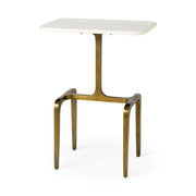 Preston 17.3L x 11.3W x 22.8H White Marble Top W/ Metal Accent Table-Accent Tables-DECOROLALA