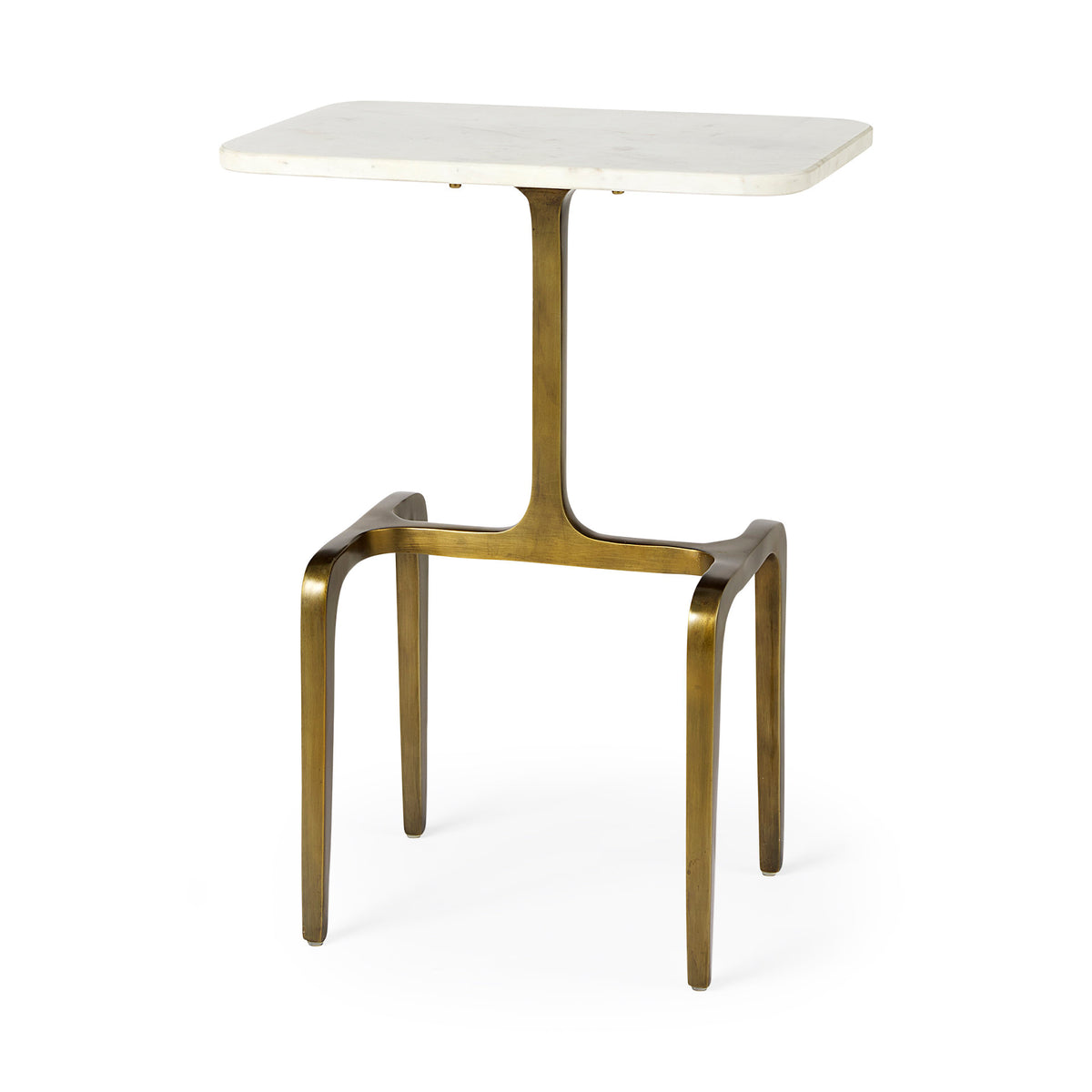 Preston 17.3L x 11.3W x 22.8H White Marble Top W/ Metal Accent Table-Accent Tables-DECOROLALA