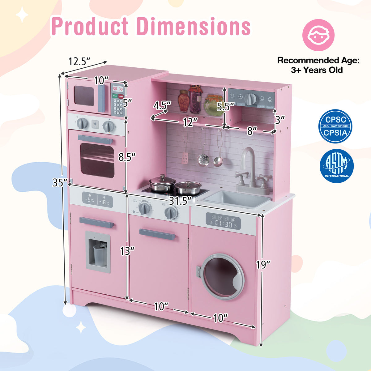 Pretend Play Kitchen Wooden Toy Set Kitchen Accessory Playset with Real Lights Sounds