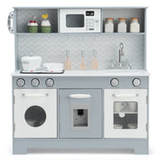 Wooden Pretend Play Kitchen Set with Light and Sound - White/Gray