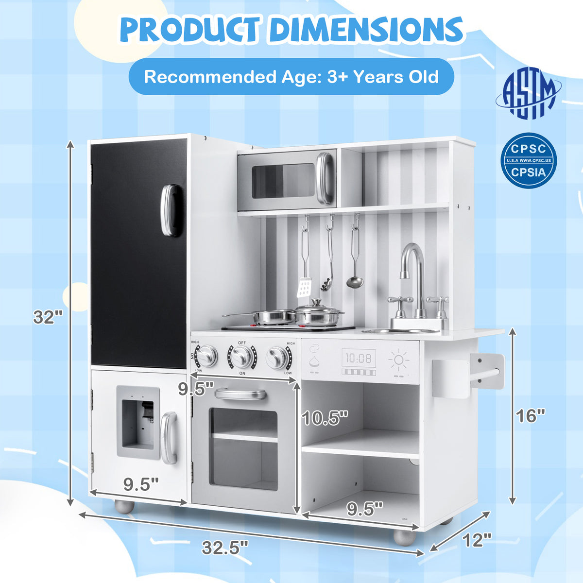 Pretend Play Kitchen for Kids with Real Sounds and Lights