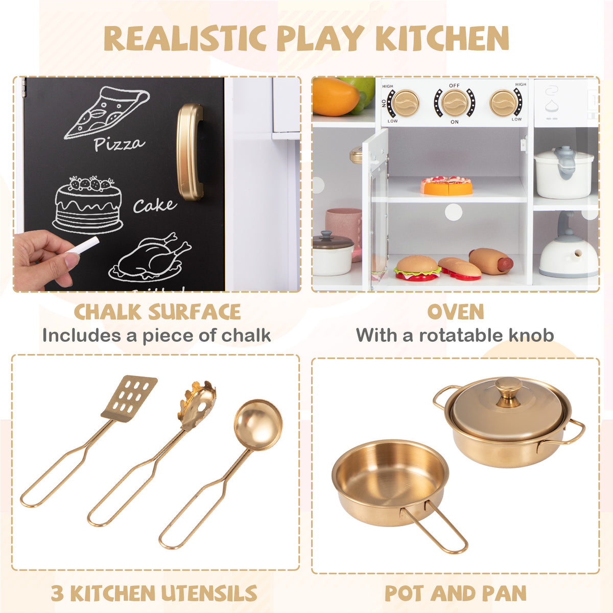 Pretend Play Kitchen for Kids with Real Sounds and Lights