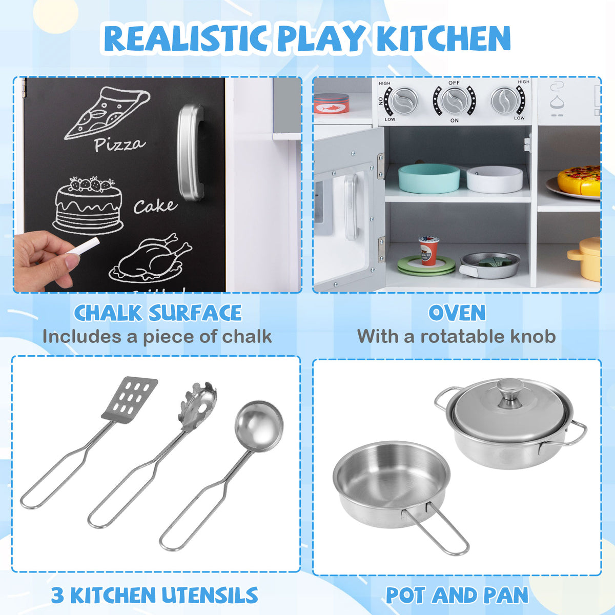 Pretend Play Kitchen for Kids with Real Sounds and Lights