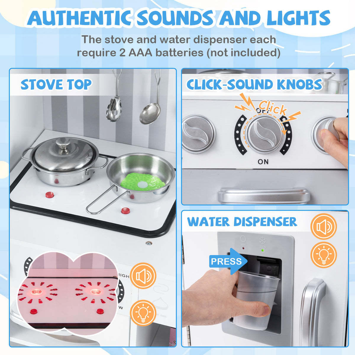 Pretend Play Kitchen for Kids with Real Sounds and Lights