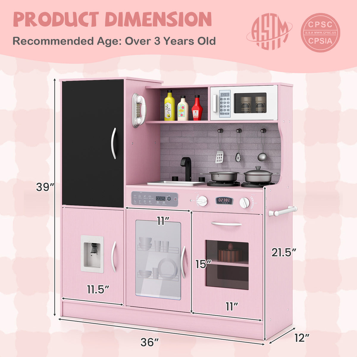 Pretend Play Kitchen with Utensils for Kids Aged 3+