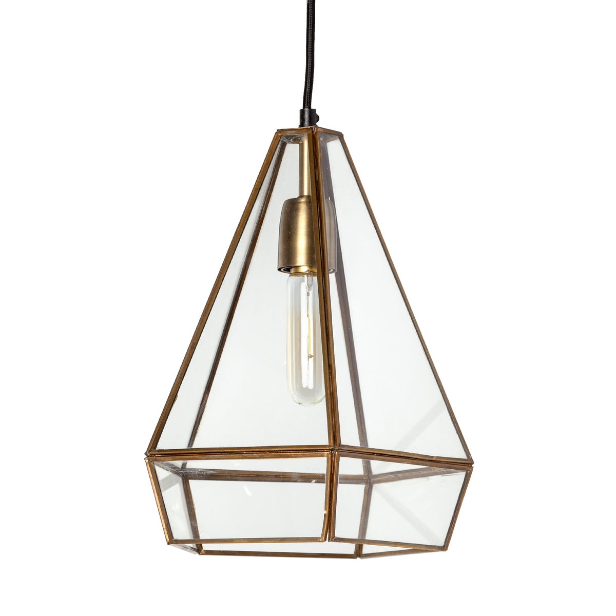 Prima 9.5x12.5 Gold Metal and Glass Pyramid Pendant Light-Pendant Lighting-DECOROLALA