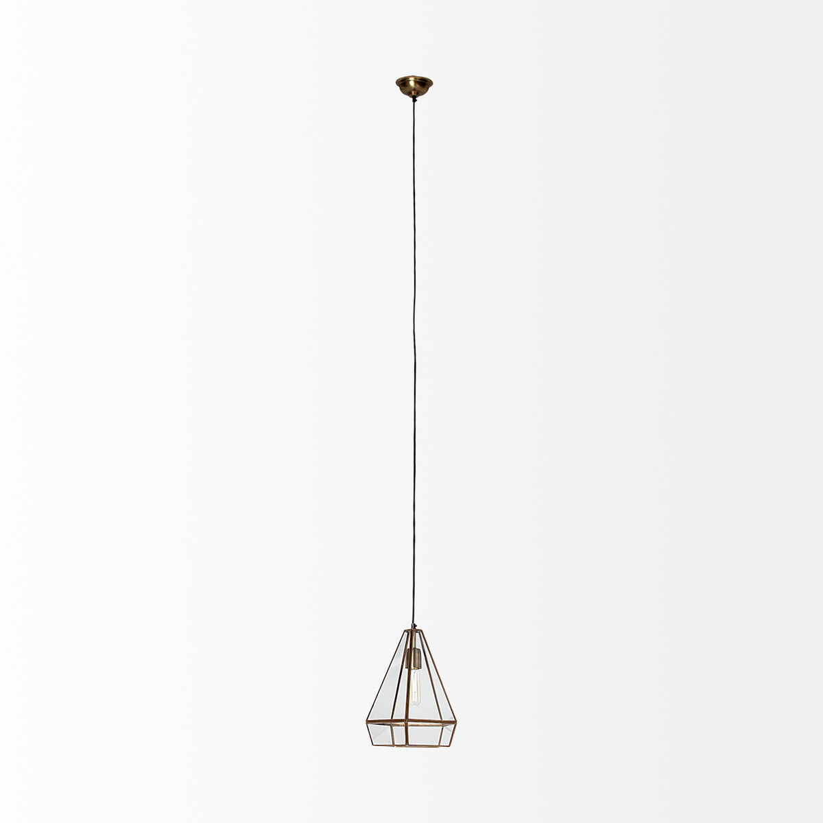 Prima 9.5x12.5 Gold Metal and Glass Pyramid Pendant Light-Pendant Lighting-DECOROLALA