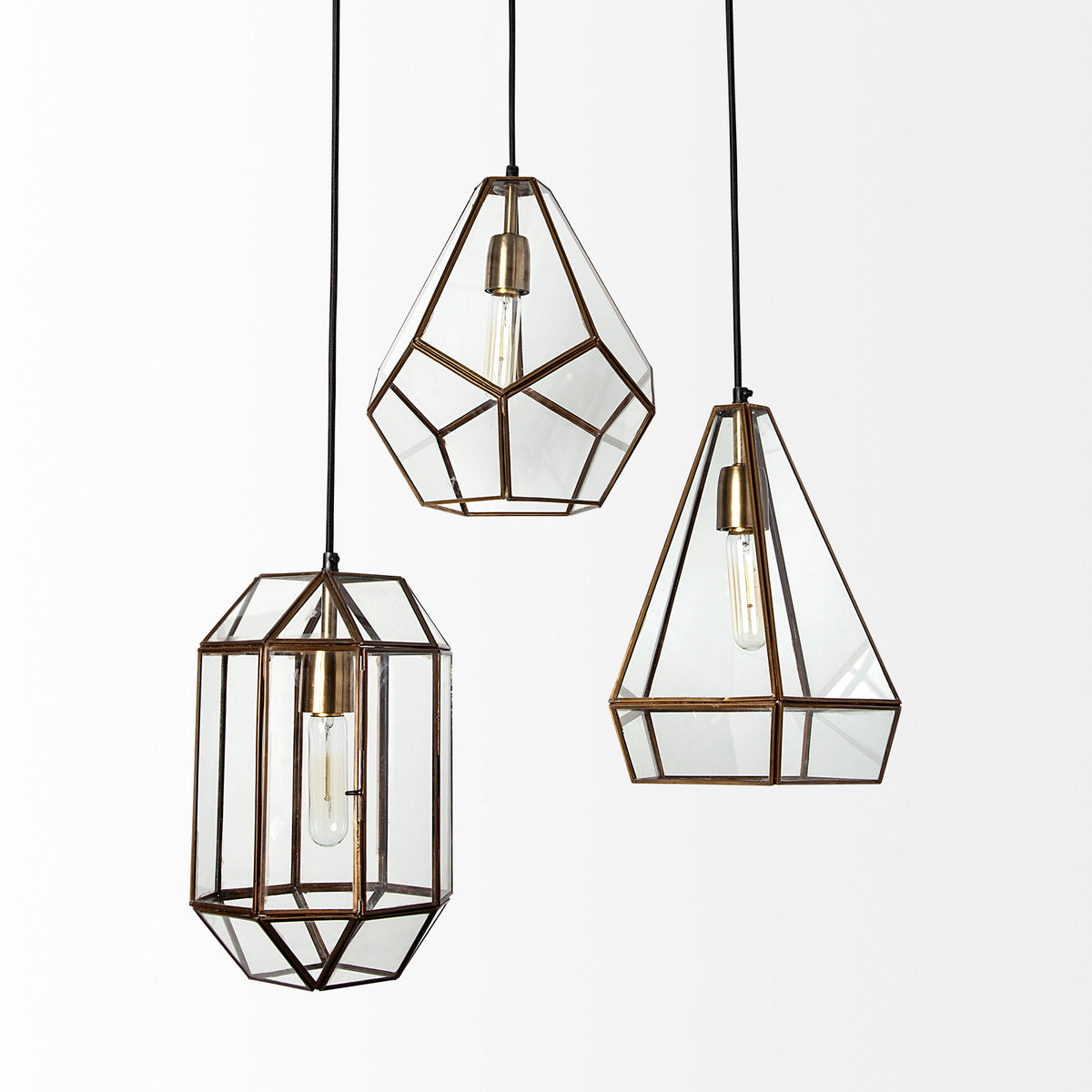 Prima 9.5x12.5 Gold Metal and Glass Pyramid Pendant Light-Pendant Lighting-DECOROLALA