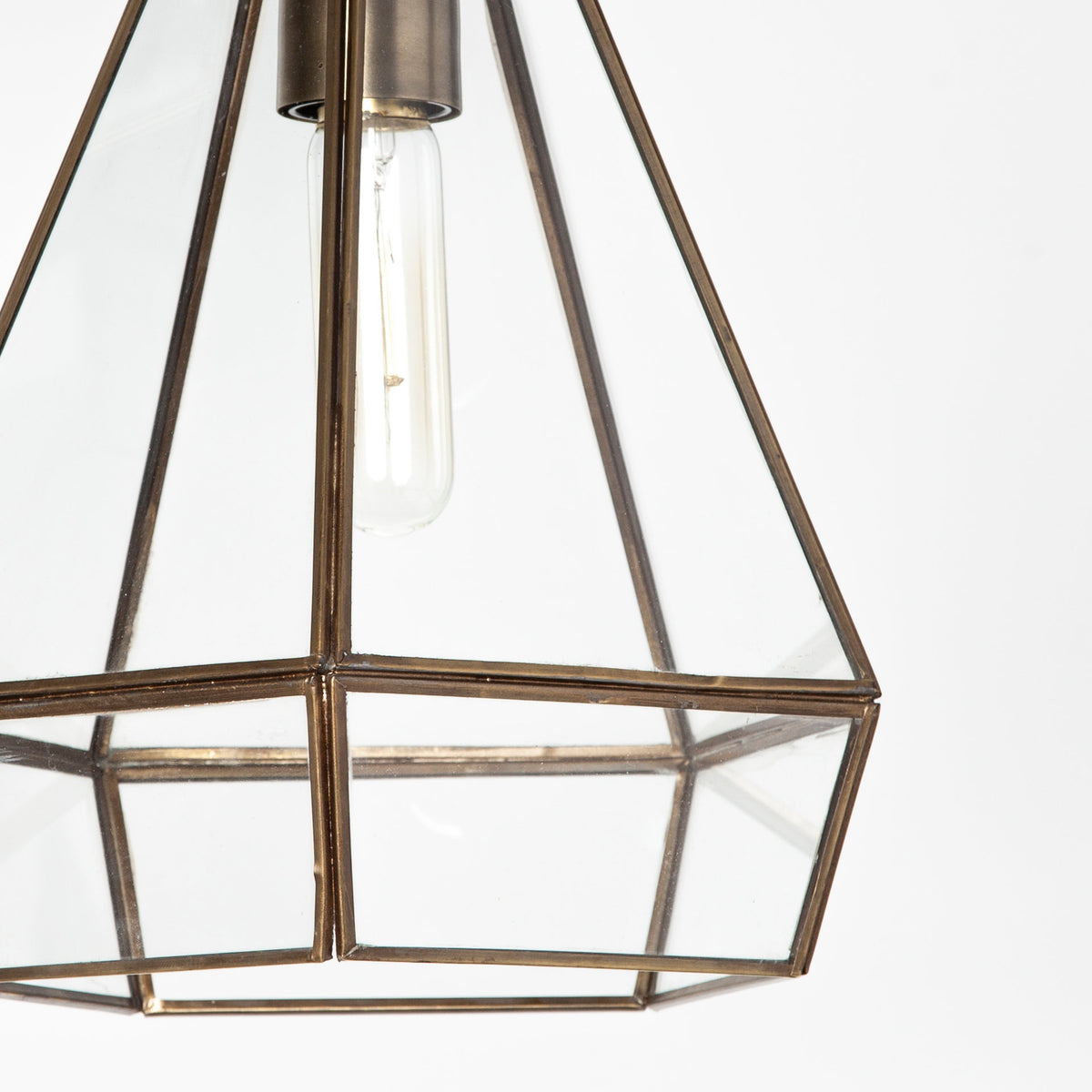 Prima 9.5x12.5 Gold Metal and Glass Pyramid Pendant Light-Pendant Lighting-DECOROLALA