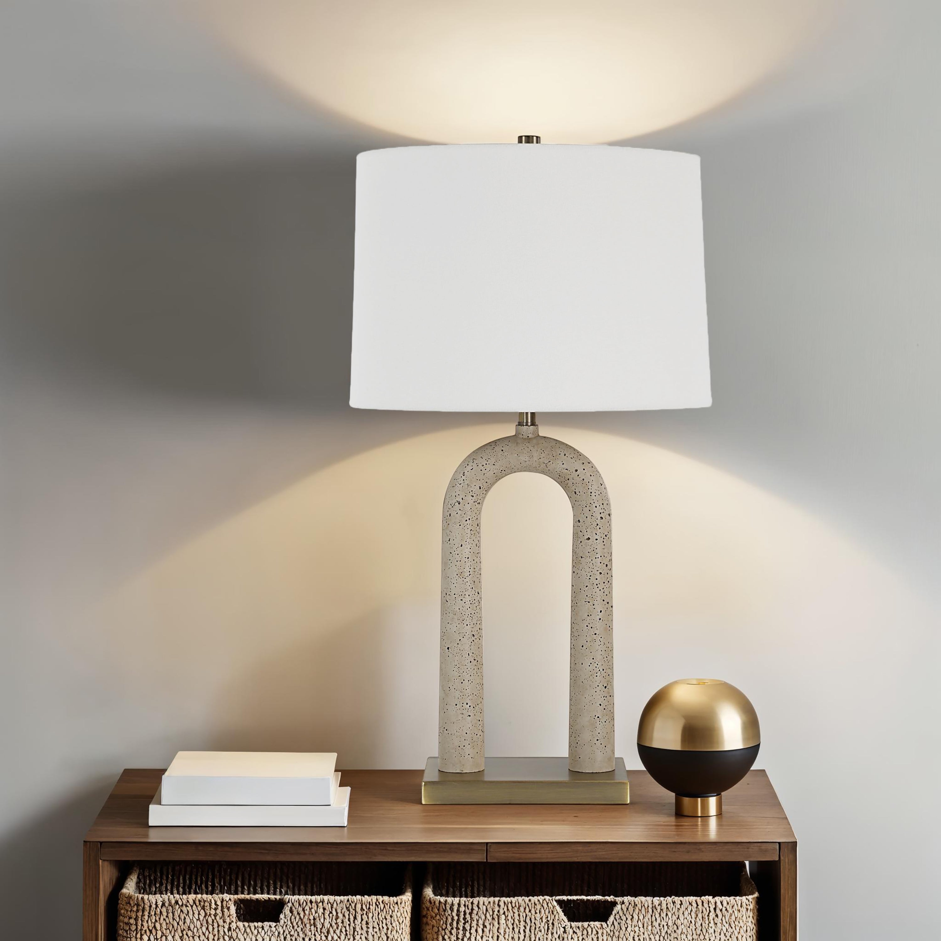 Primula 28.5" Table Lamp, Cream Travertine-Table Lamp-DECOROLALA