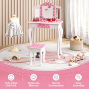 Princess Pretend Play Makeup Dressing Table with Cute Polka Dot Print-Pink-Kids Vanities-DECOROLALA