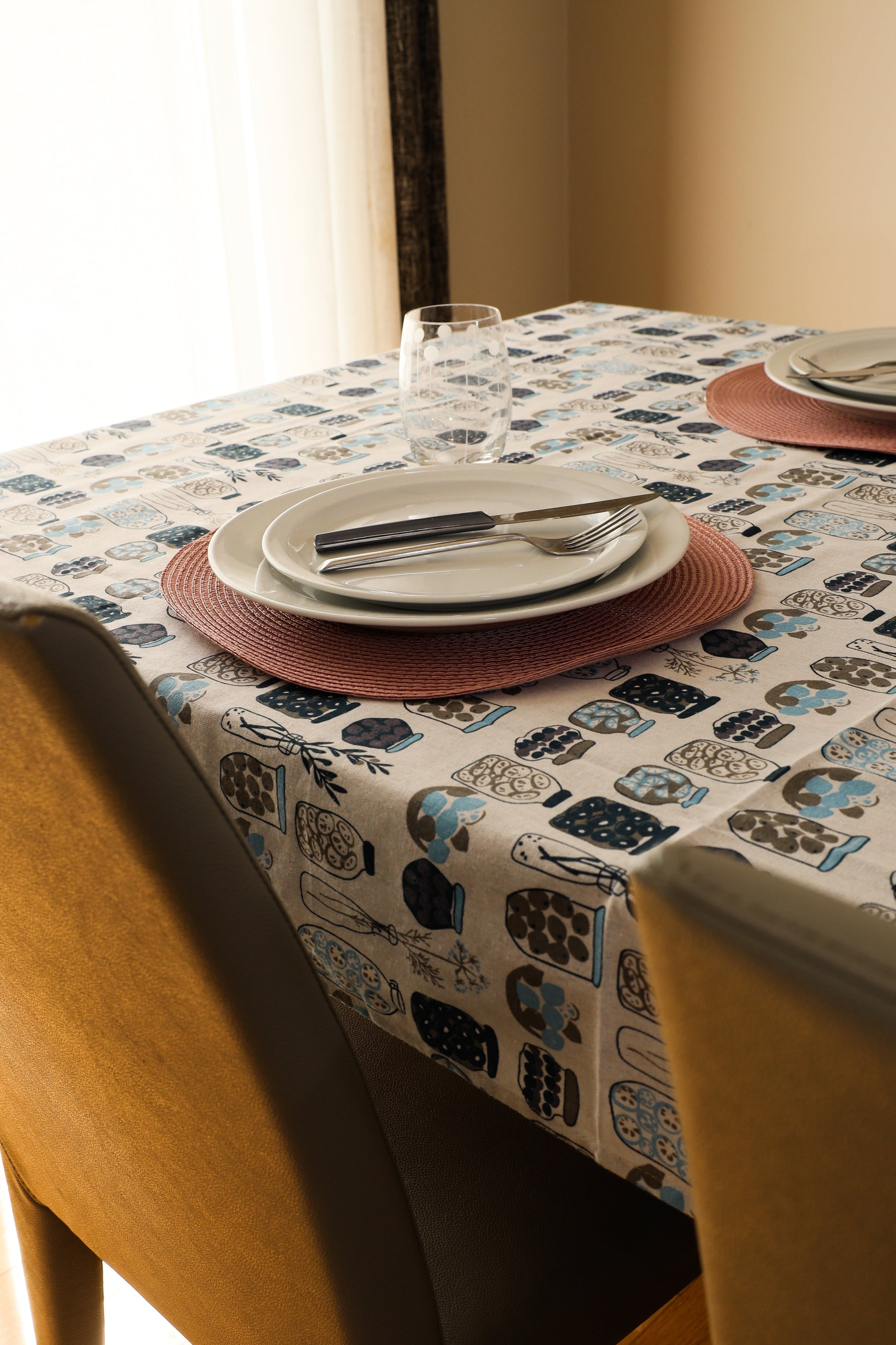 Printed Tablecloth with Mason Jar Design-Table Linens-DECOROLALA
