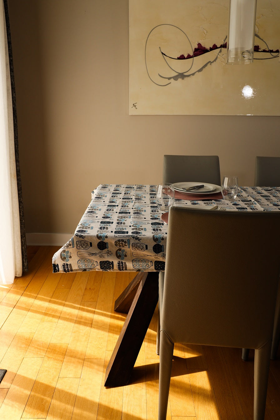 Printed Tablecloth with Mason Jar Design-Table Linens-DECOROLALA