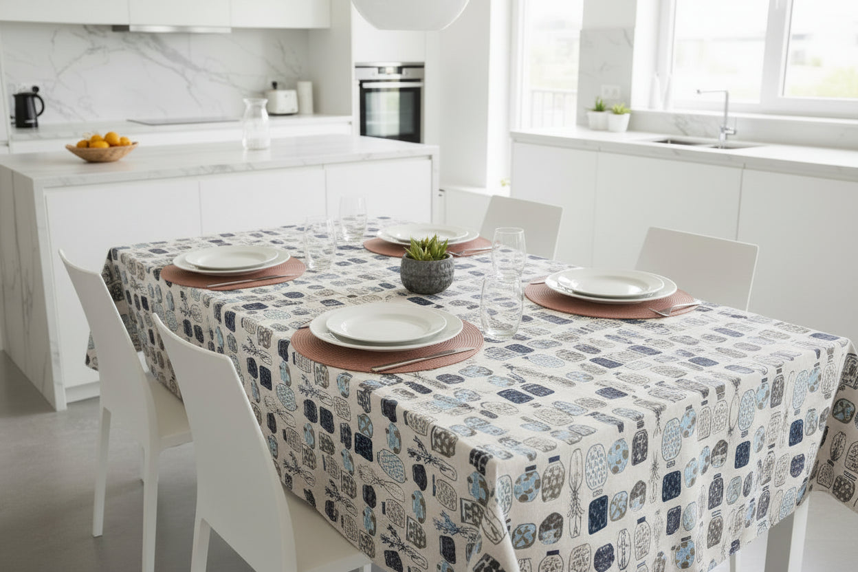 Printed Tablecloth with Mason Jar Design-Table Linens-DECOROLALA