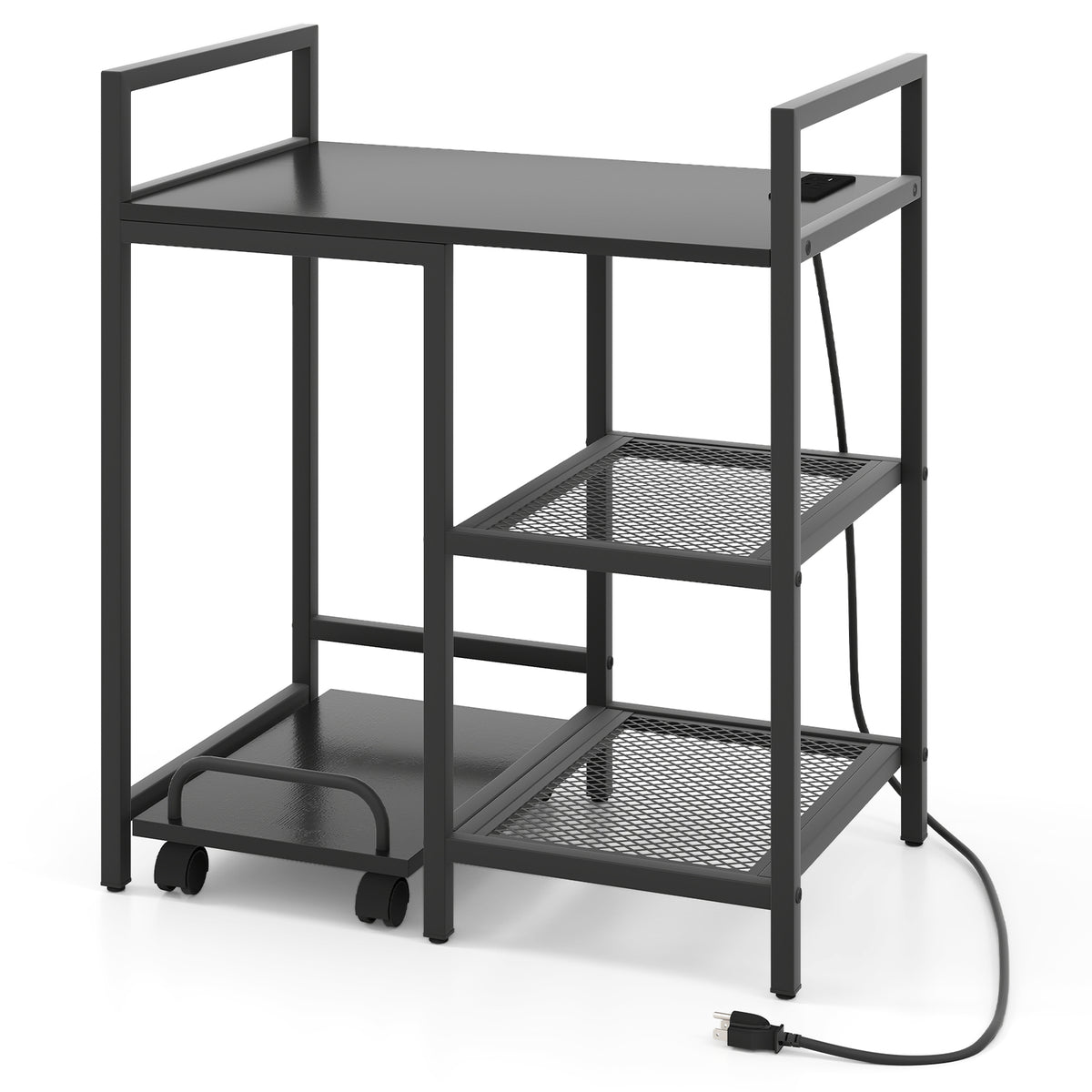 Printer Stand with Charging Station and Storage Shelves-Black-Laptop Tables & Printer Stands-DECOROLALA