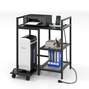 Printer Stand with Charging Station and Storage Shelves-Black-Laptop Tables & Printer Stands-DECOROLALA