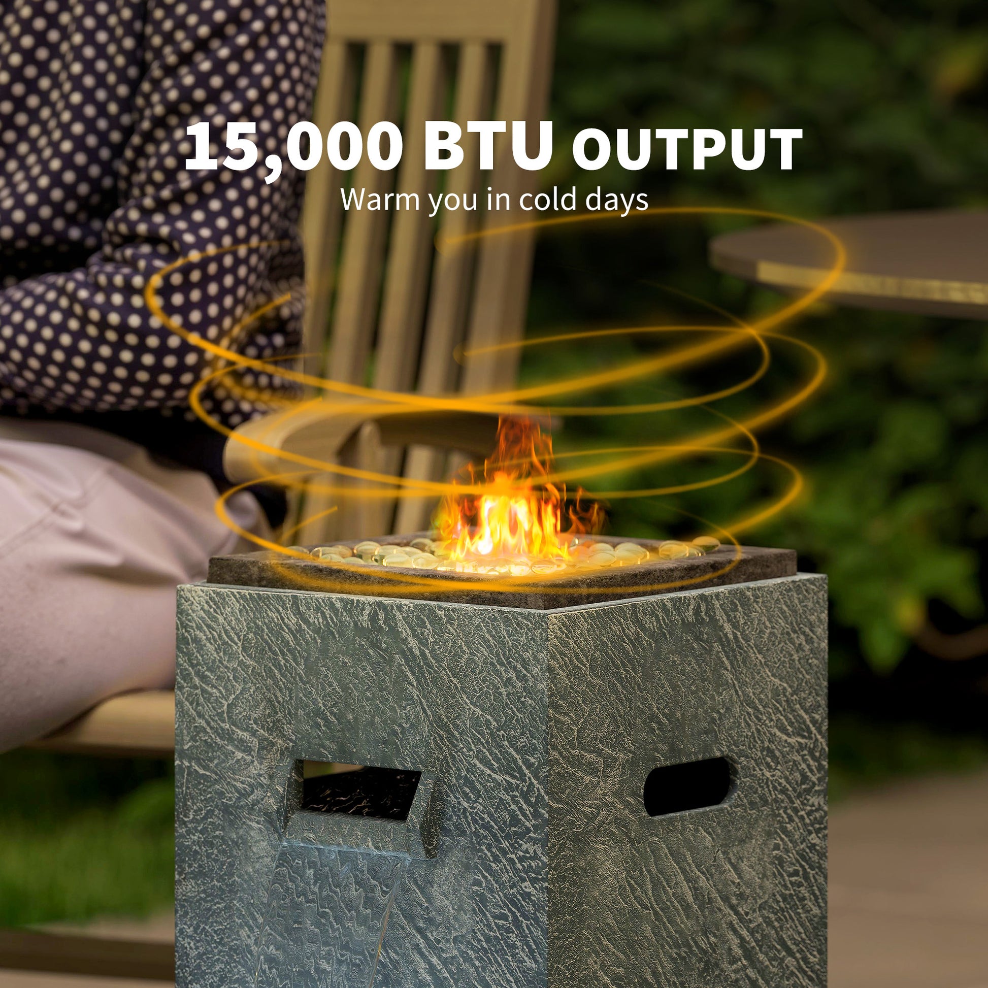 Propane Fire Pit Table with Fountain - 15000 BTU Grey-Patio & Garden > Fire Pits-DECOROLALA