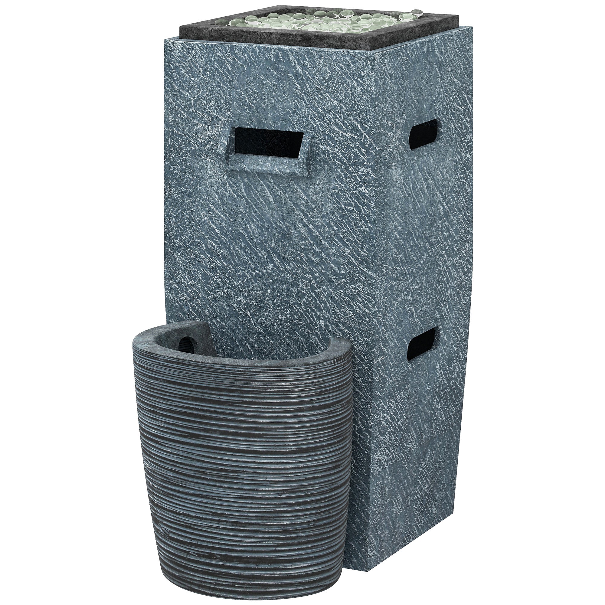 Propane Fire Pit Table with Fountain - 15000 BTU Grey-Patio & Garden > Fire Pits-DECOROLALA
