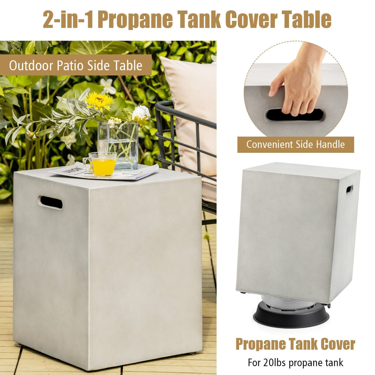 Propane Tank Cover Hideaway Table for Standard 20 Pounds Propane Tank-Gray-Fire Pit Tables-DECOROLALA