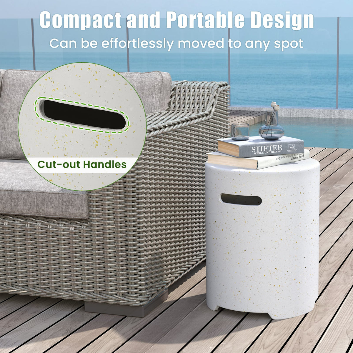 Propane Tank Cover Table with Side Handles and Protective Cover-Fire Pit Tables-DECOROLALA