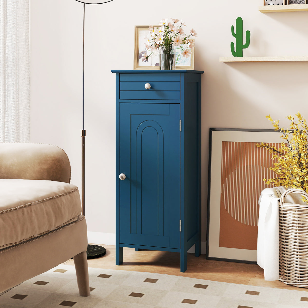 Prussian Blue 3-Piece Bathroom Cabinet Storage Set - MDF-Floor Cabinets-DECOROLALA