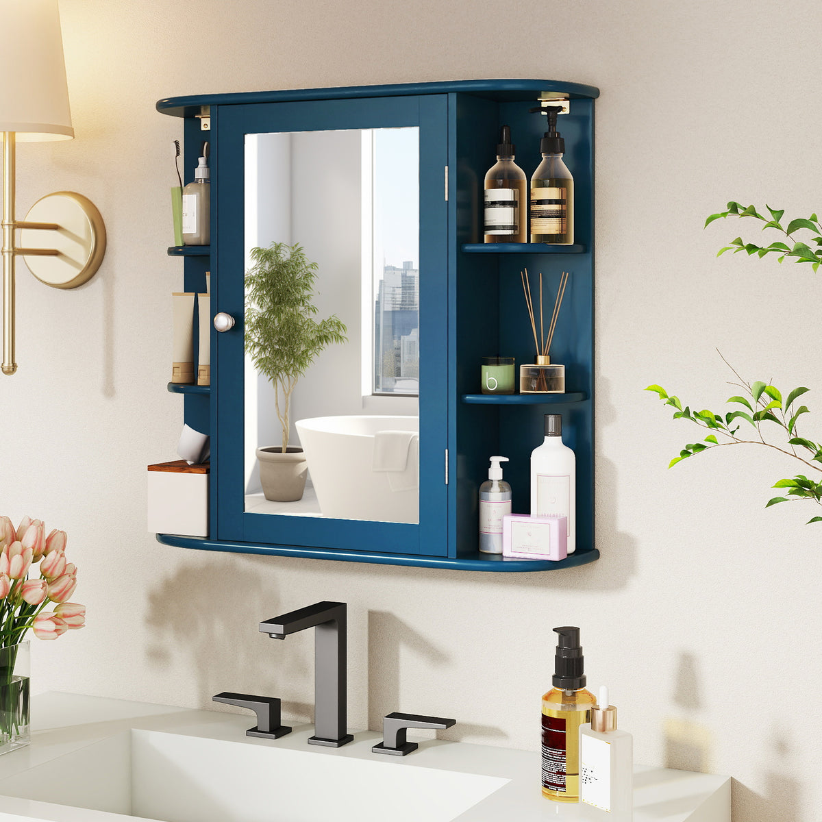 Prussian Blue 3-Piece Bathroom Cabinet Storage Set - MDF-Floor Cabinets-DECOROLALA