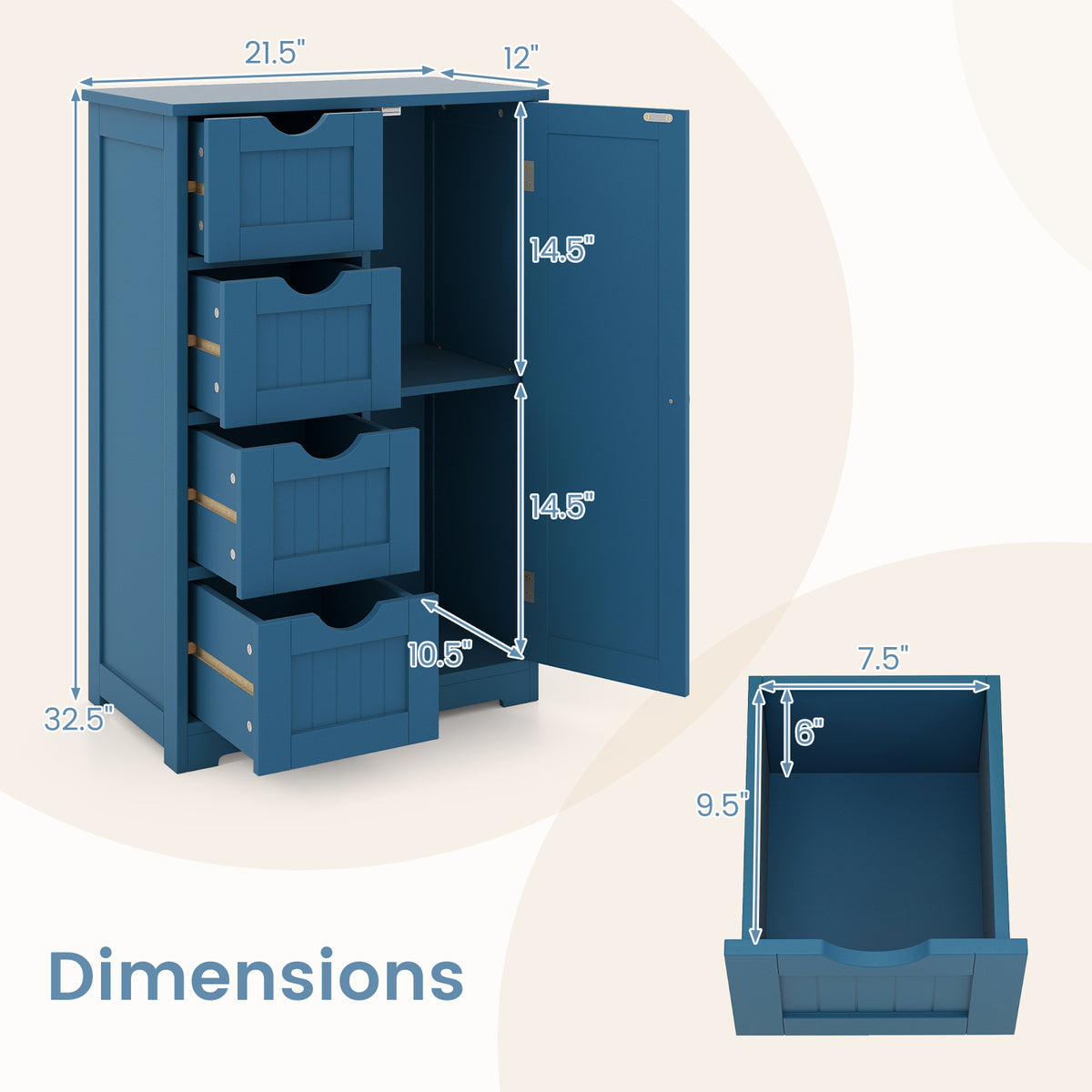 Prussian Blue 3-Piece Bathroom Cabinet Storage Set - MDF-Floor Cabinets-DECOROLALA