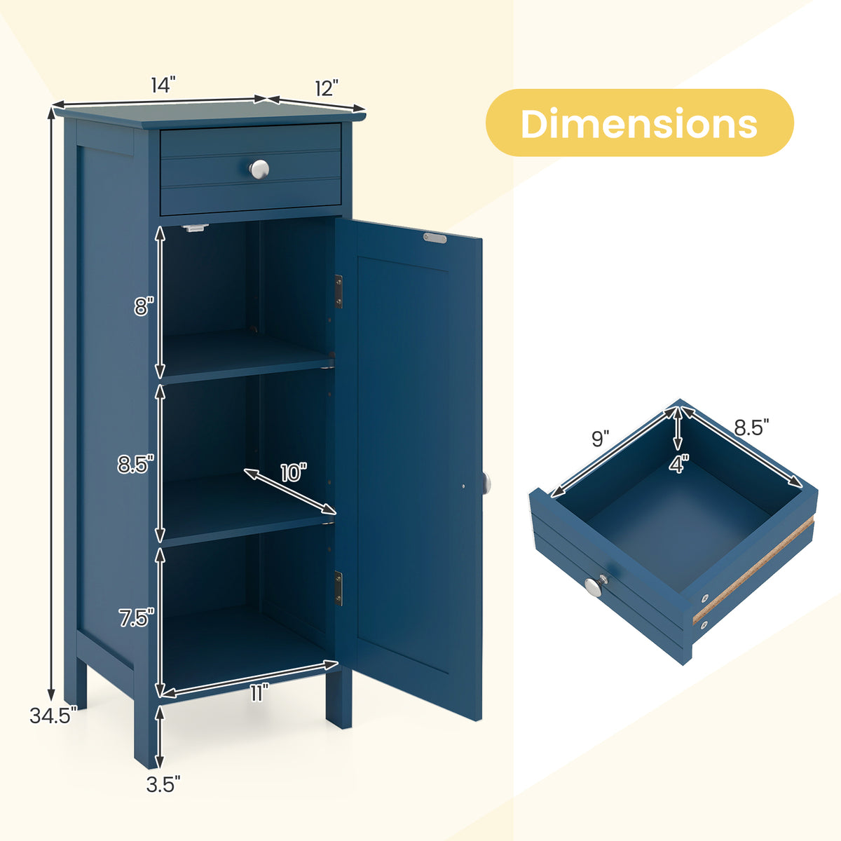 Prussian Blue 3-Piece Bathroom Cabinet Storage Set - MDF-Floor Cabinets-DECOROLALA
