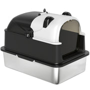 Panda Style XL Stainless Steel Cat Litter Box with Lid, Enclosed Kitty Litter Box with Scoop, 23.7" x 15.9" x 17.6"