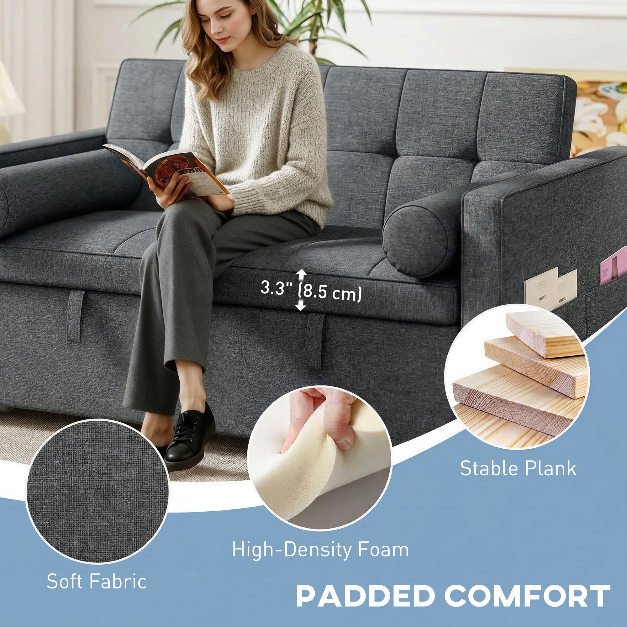 Pull Out Sofa Bed - Dark Grey USB Ports-DECOROLALA