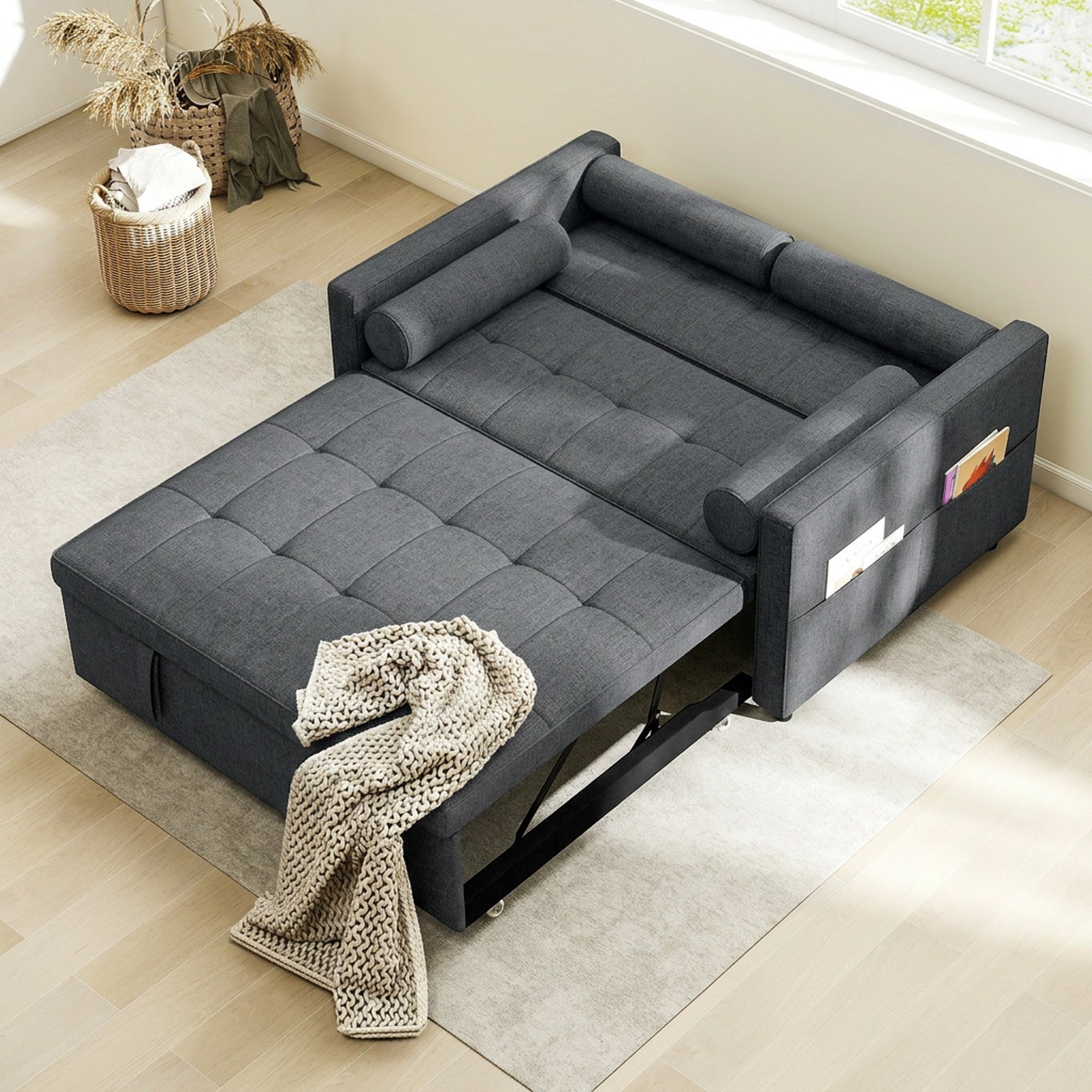 Pull Out Sofa Bed - Dark Grey USB Ports-DECOROLALA