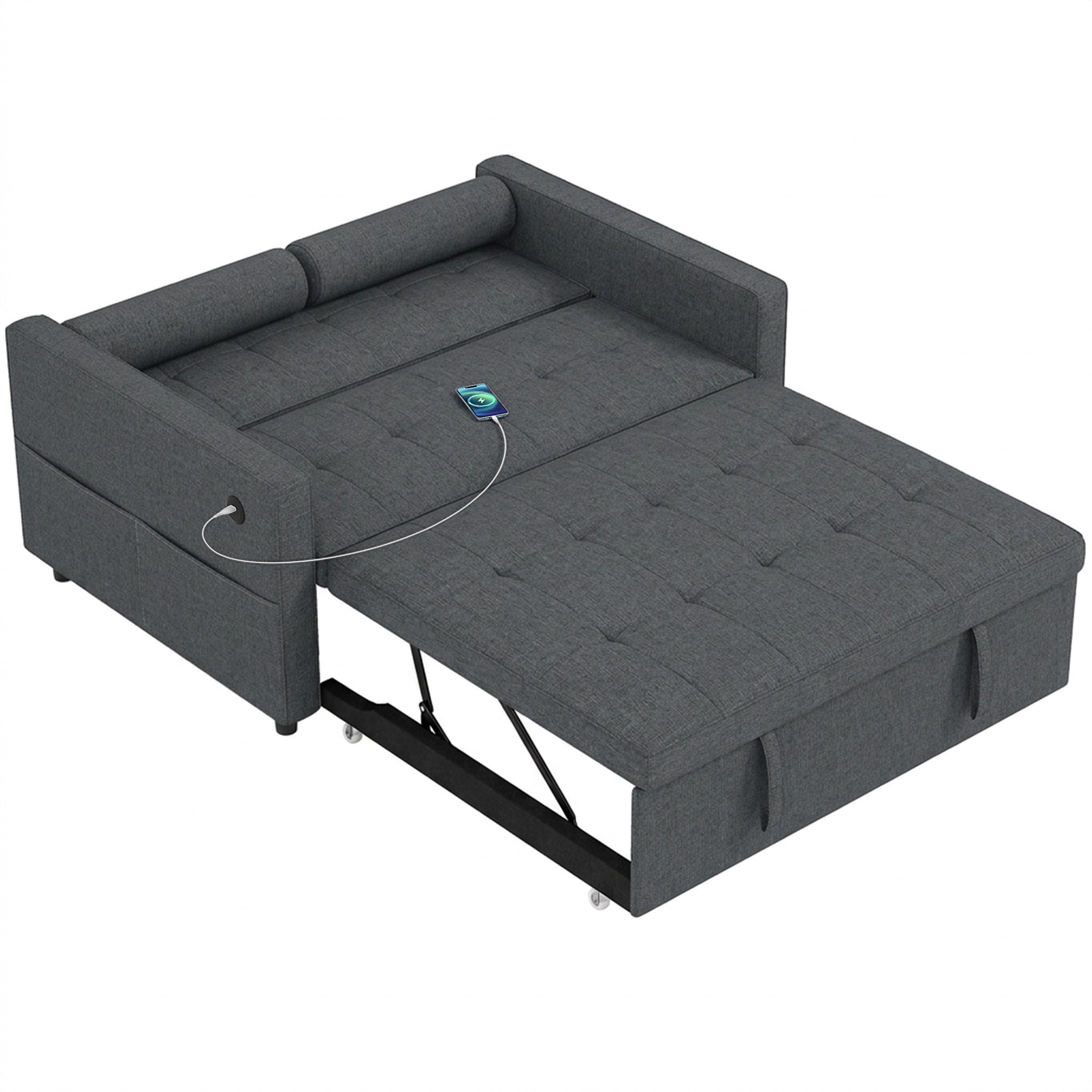 Pull Out Sofa Bed - Dark Grey USB Ports-DECOROLALA