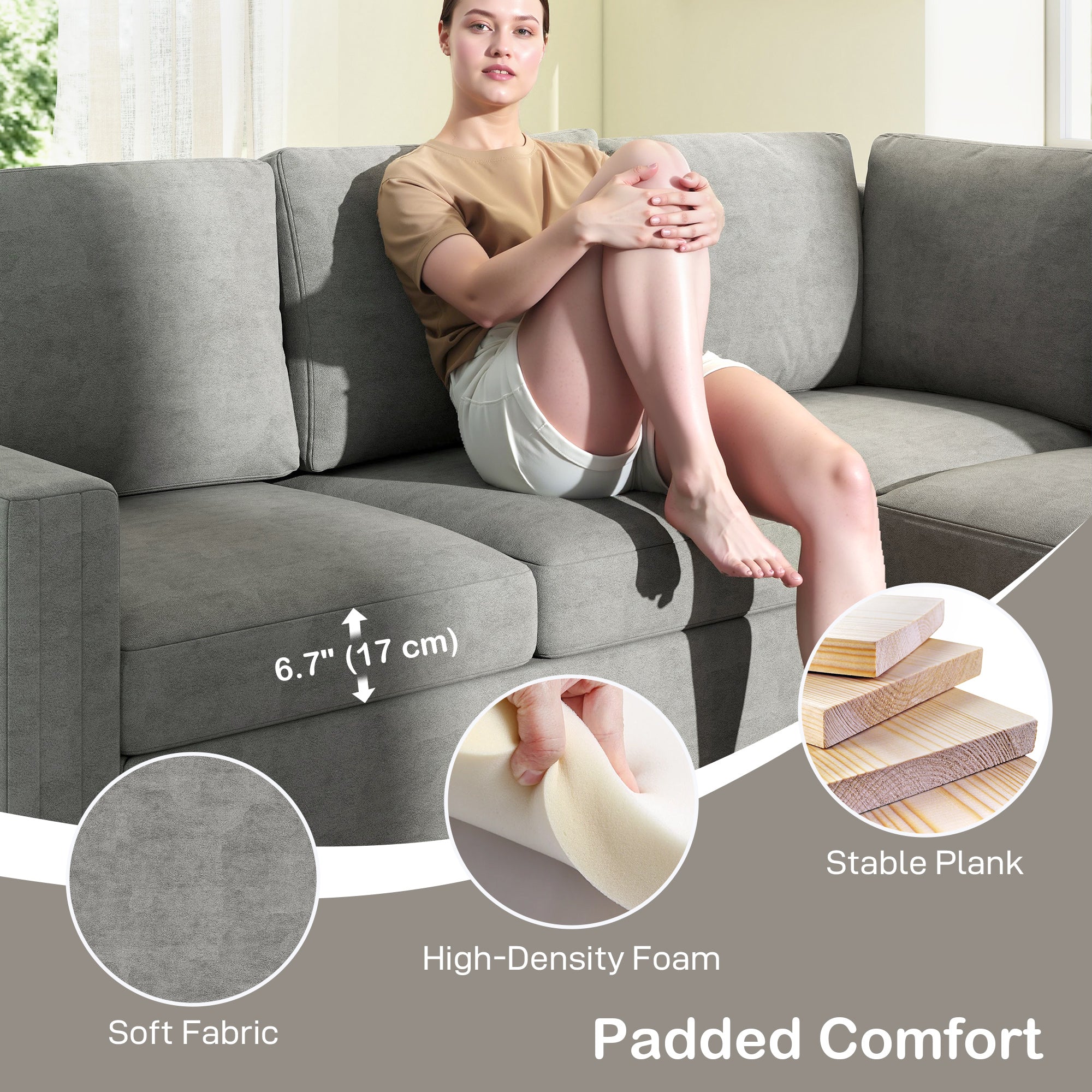Pull Out Sofa Bed U-Shaped Grey Velvet Storage-DECOROLALA