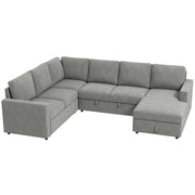 Pull Out Sofa Bed U-Shaped Grey Velvet Storage-DECOROLALA