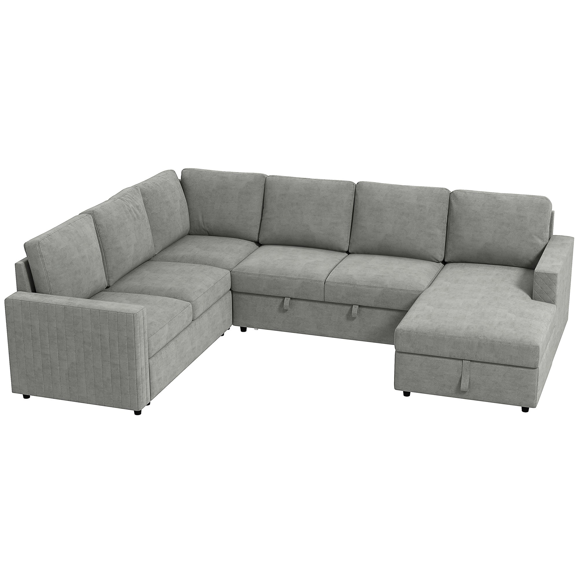 Pull Out Sofa Bed U-Shaped Grey Velvet Storage-DECOROLALA