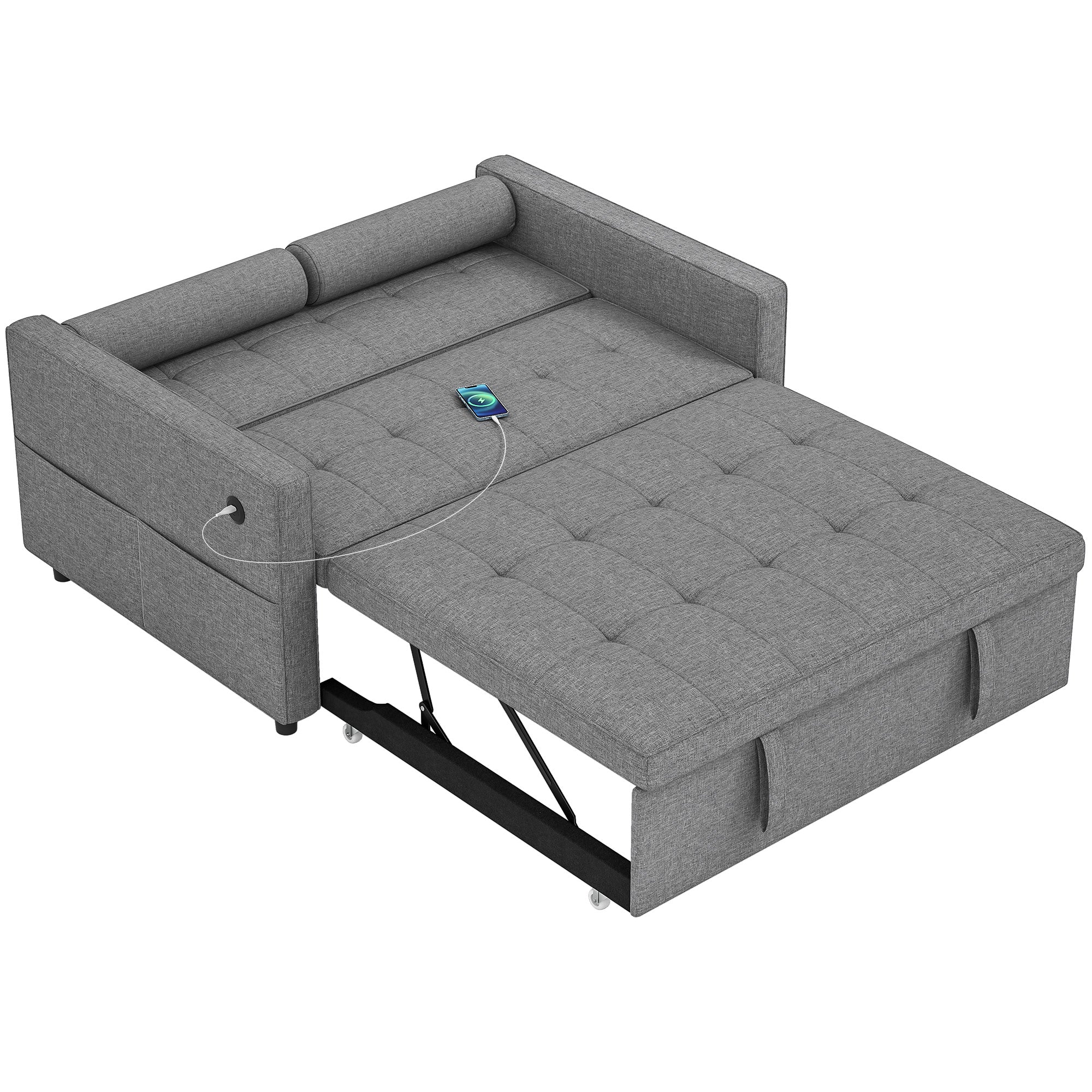 Pull Out Sofa Bed with USB Ports Grey 54"-DECOROLALA