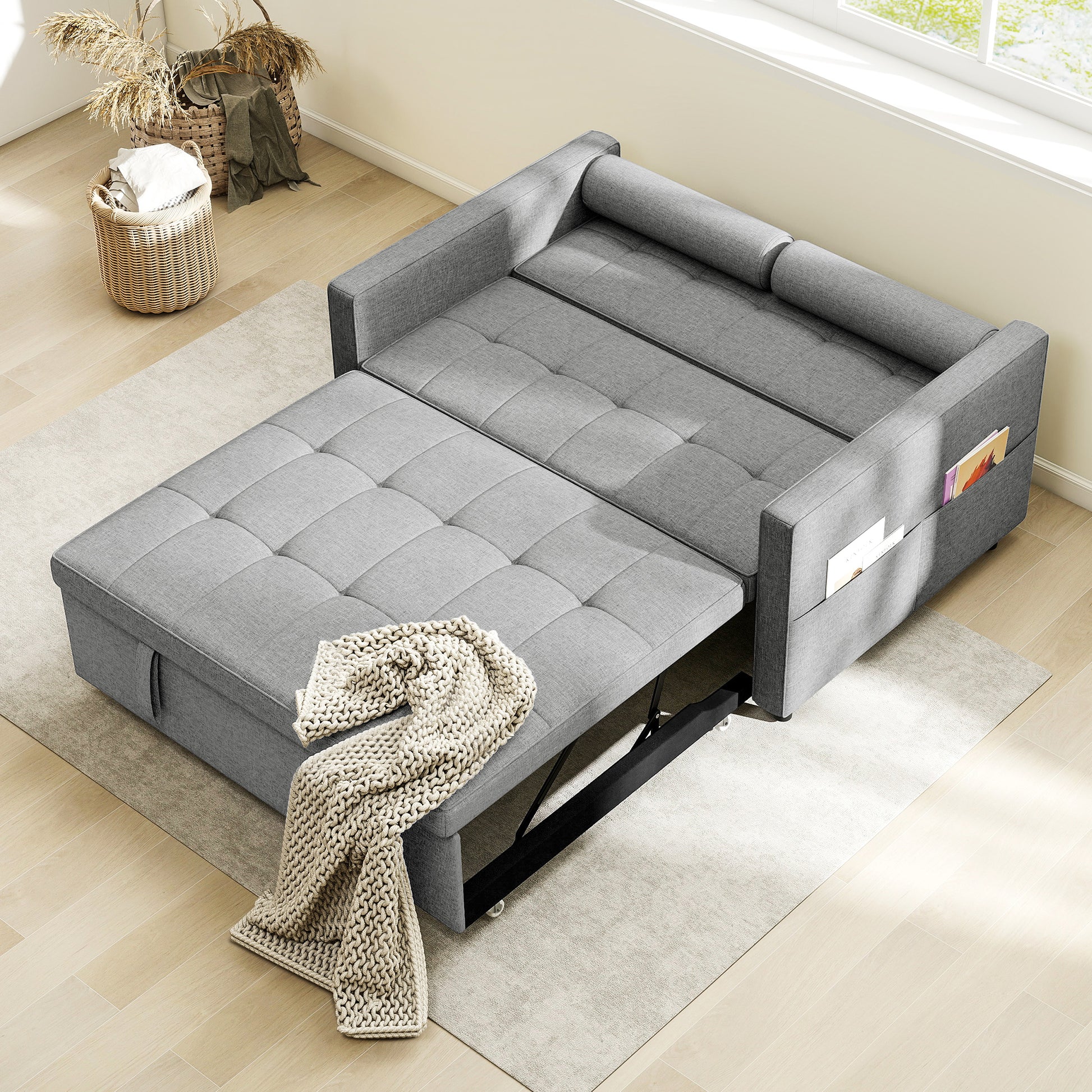 Pull Out Sofa Bed with USB Ports Grey 54"-DECOROLALA