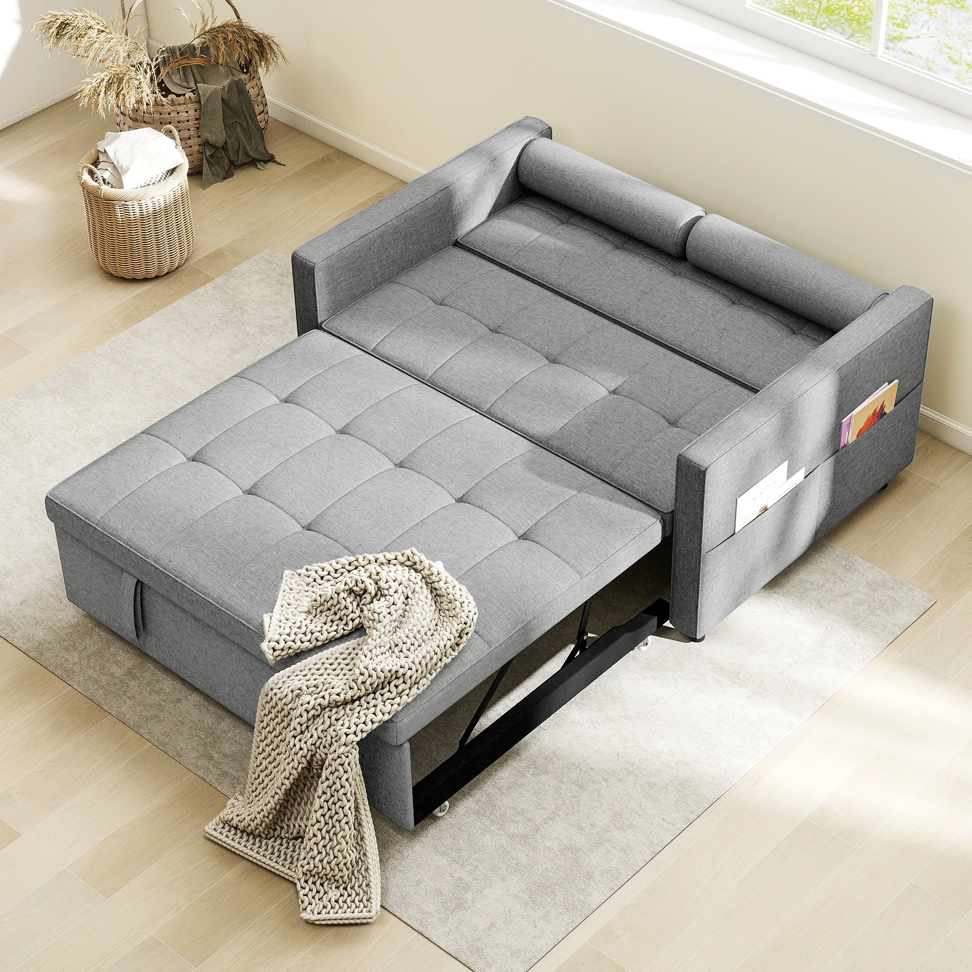Pull Out Sofa Bed with USB Ports Grey 54"-DECOROLALA