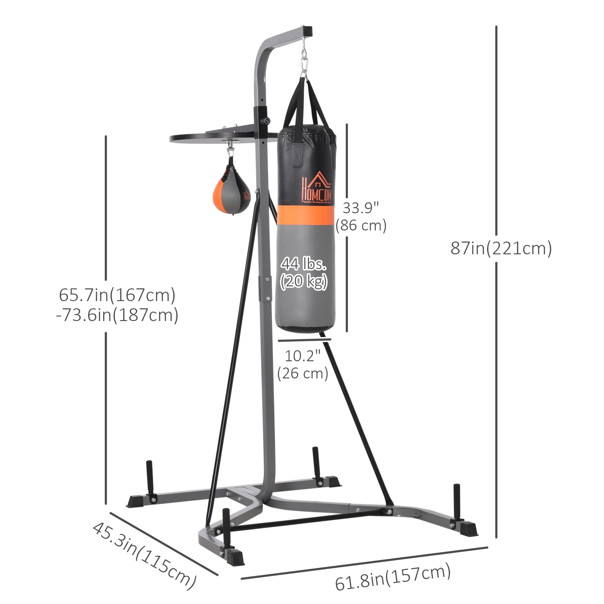 Punching Bag Stand with Speed Ball - Black 220lb Max Load-DECOROLALA